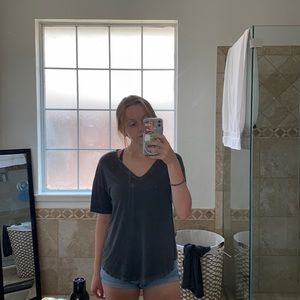 distressed oversized grey v neck